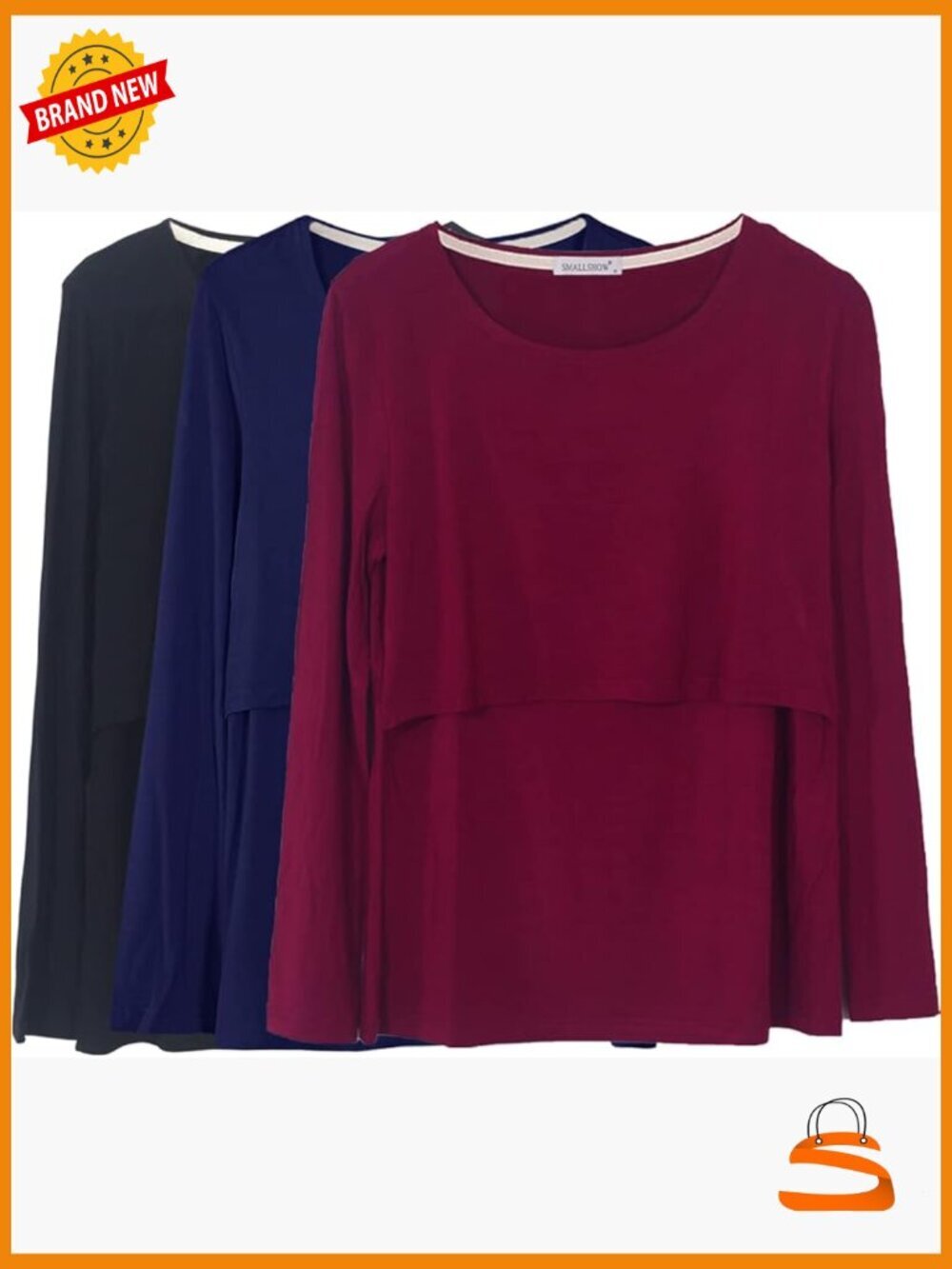 Nursing Tops Long Sleeve 3-Pack Maternity Breastfeeding T-Shirts